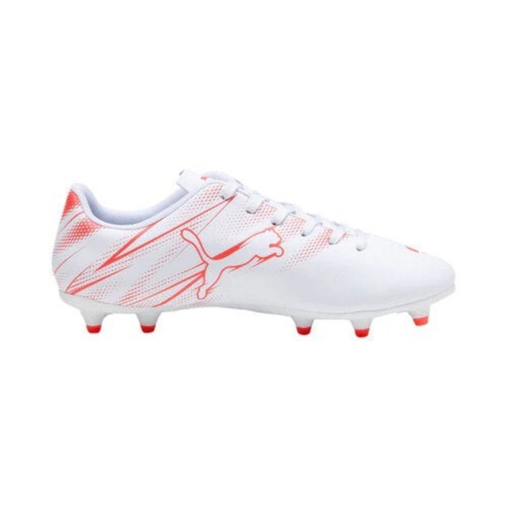 Puma Attacanto FG/AG Jr. Soccer Cleats - White/Fire Orchid, Size 9